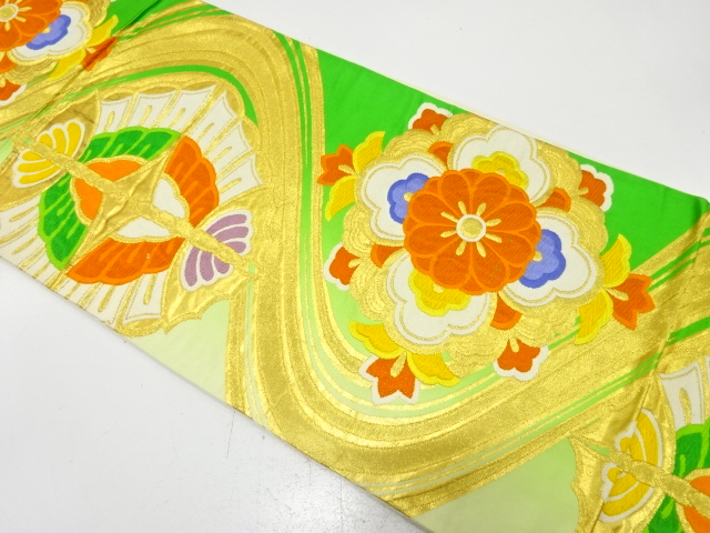 アンティーク　流水に蝶・華紋織り出し袋帯（材料）